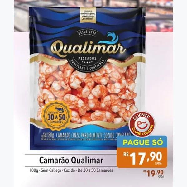 Camarão Cinza Parcialmente Cozido Congelado Qualimar 180 g