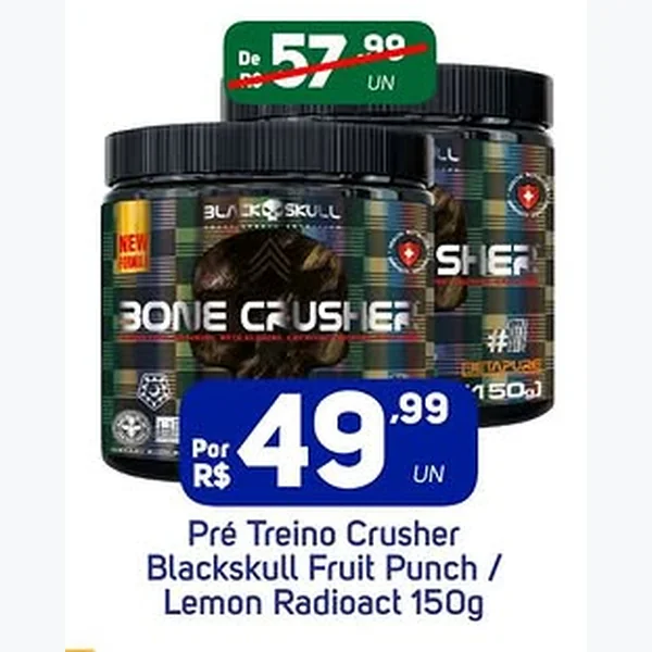 Recorte do encarte de Pré Treino Crusher Lemon Radioact Blackskull 150 g