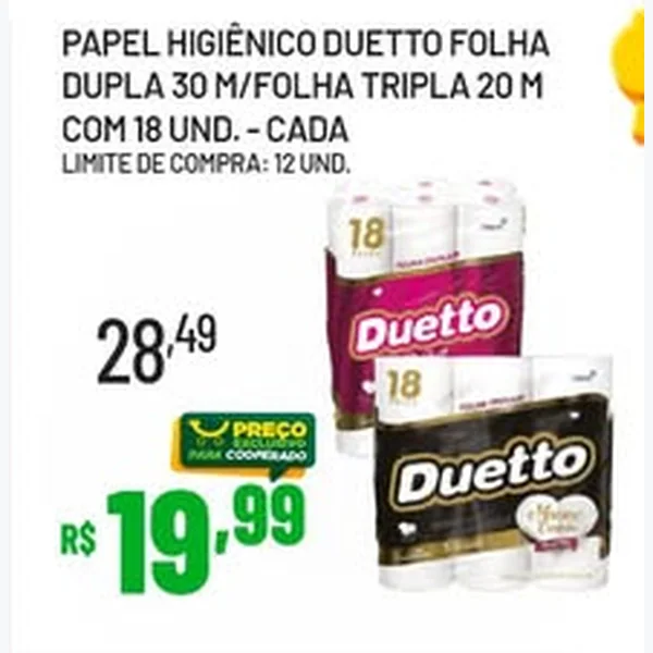 Recorte do encarte de Papel Higiênico Folha Dupla Duetto 18 un × 30 un