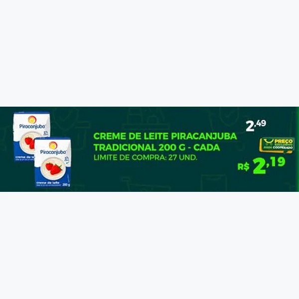 Recorte do encarte de Creme de Leite Tradicional Piracanjuba 200 g