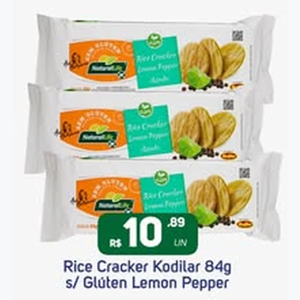 Recorte do encarte de Rice Cracker S/ Glúten Lemon Pepper Kodilar 84 g