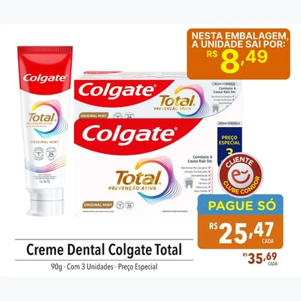 Creme Dental Total Colgate 3 un × 90 g