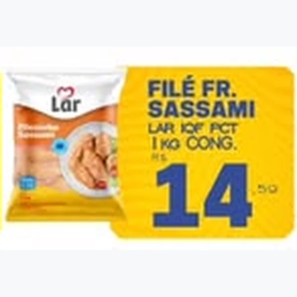 Recorte do encarte de Filé de Frango Sassami Congelado Lar 1 kg