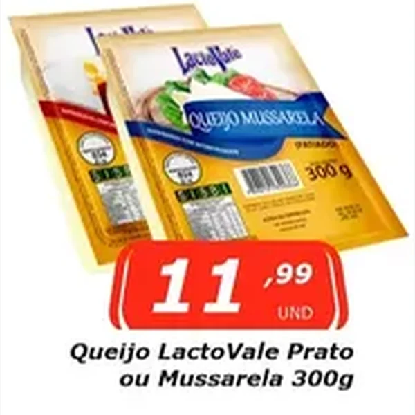 Recorte do encarte de Queijo Mussarela LactoVale 300 g