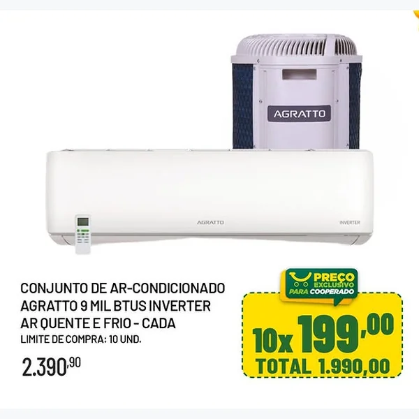 Recorte do encarte de Ar-condicionado Inverter Quente e Frio Agratto 9000 un