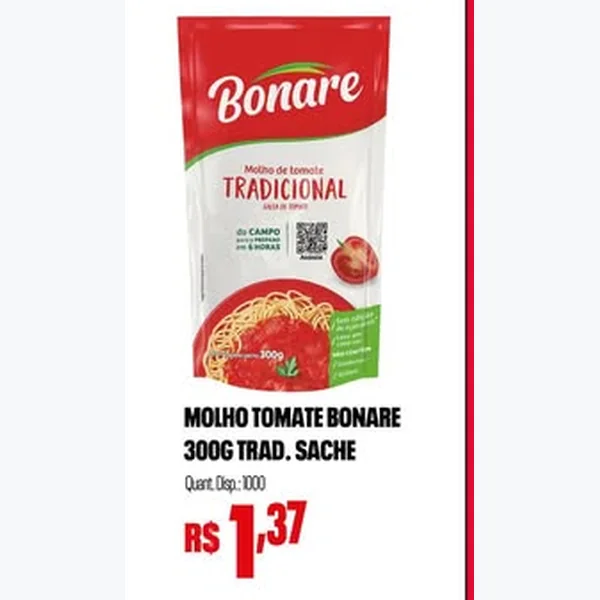 Recorte do encarte de Molho de Tomate Tradicional Bonare 300 g