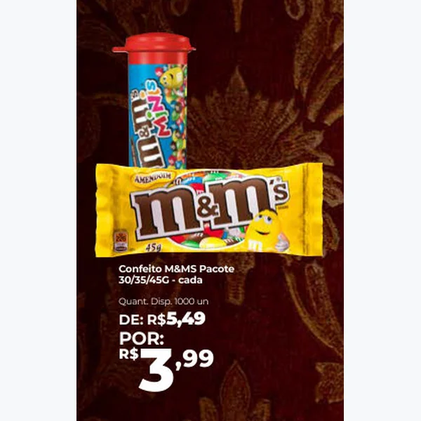 Recorte do encarte de Confeito M&MS 45 g