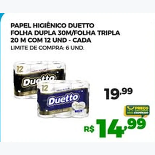 Papel Higiênico Folha Dupla Duetto 12 un × 30 un