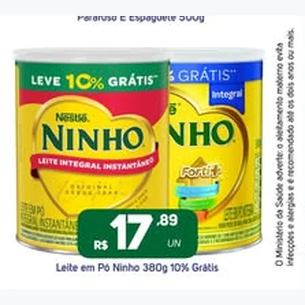 Recorte do encarte de Leite em Pó Integral Instantâneo Ninho 380 g