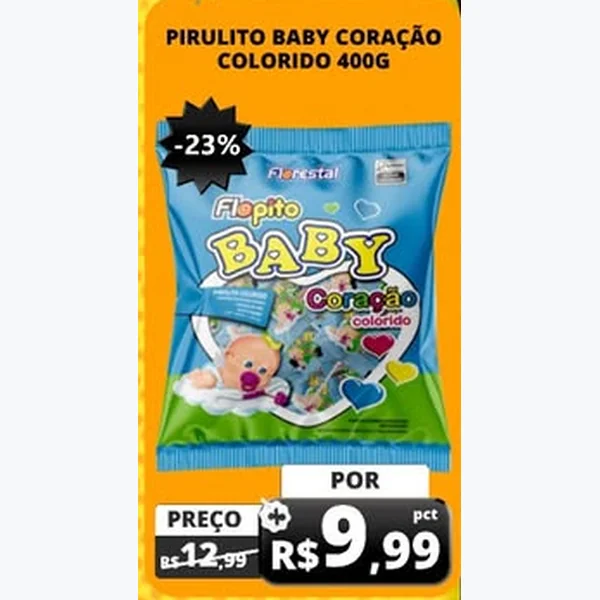 Recorte do encarte de Pirulito Baby Coração Colorido Florestal 400 g