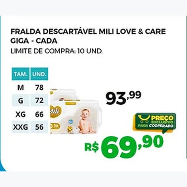 Recorte do encarte de Fralda Descartável Love & Care Giga Mili