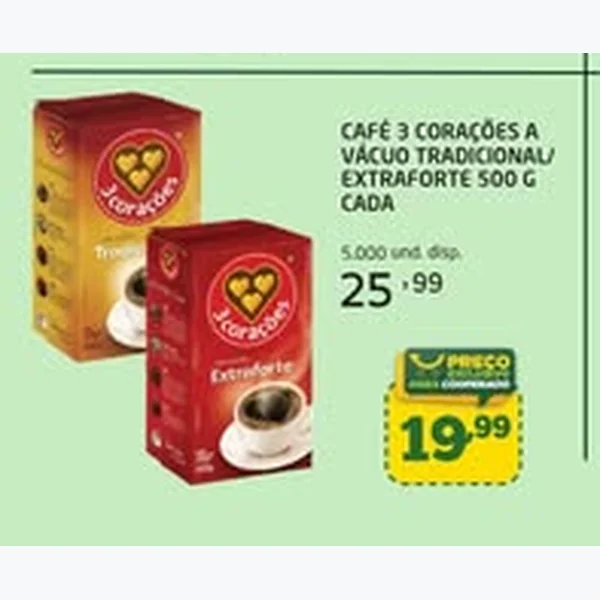 Recorte do encarte de Café a Vácuo Extraforte 3 Corações 500 g