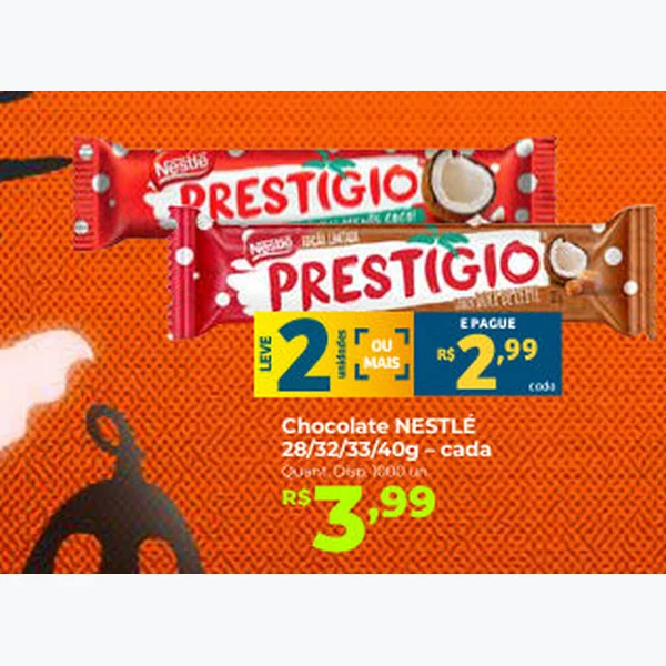 Recorte do encarte de Chocolate Prestigio NESTLÉ 33 g
