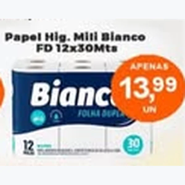 Papel Higiênico Bianco Folha Dupla Mili 12 un × 30 un