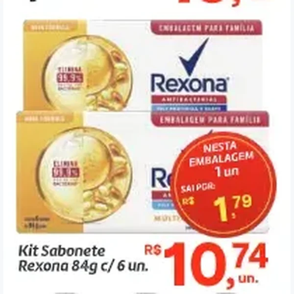 Recorte do encarte de Sabonete Rexona 6 un × 84 g
