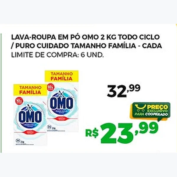 Recorte do encarte de Lava-roupa em Pó Puro Cuidado Omo 2 kg