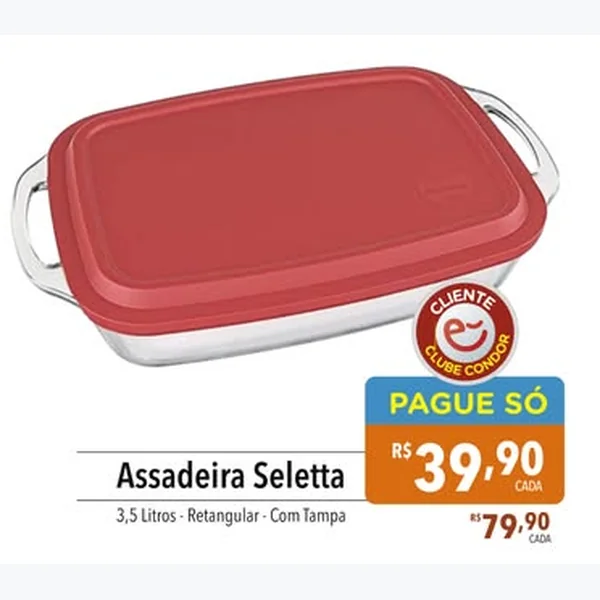 Assadeira Seletta Retangular com Tampa 3,5 L