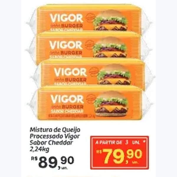 Mistura de Queijo Processado Sabor Cheddar Vigor 2,24 kg