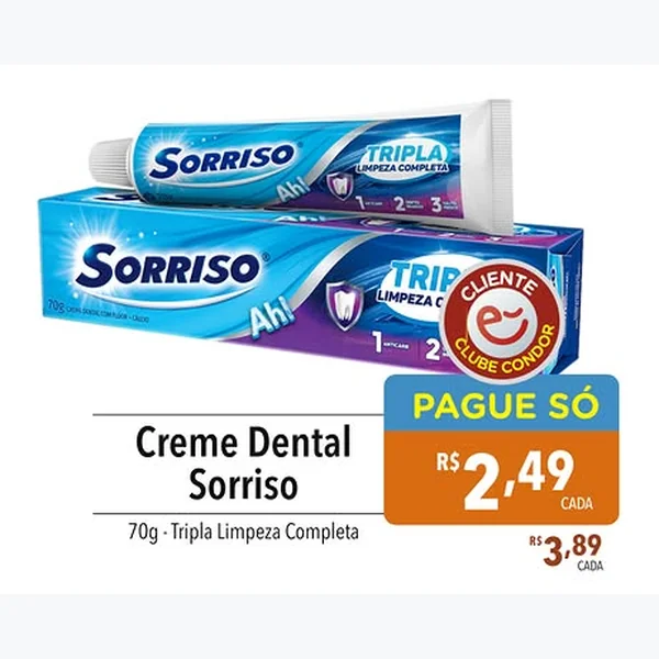 Recorte do encarte de Creme Dental Tripla Limpeza Completa Sorriso 70 g