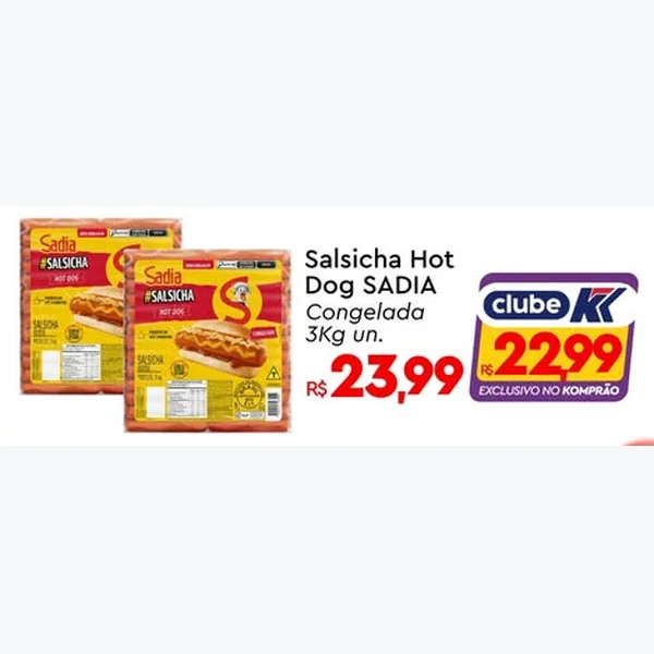 Salsicha Hot Dog Congelada Sadia 3 kg