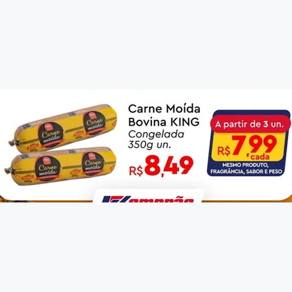 Recorte do encarte de Carne Moída Bovina Congelada KING 350 g