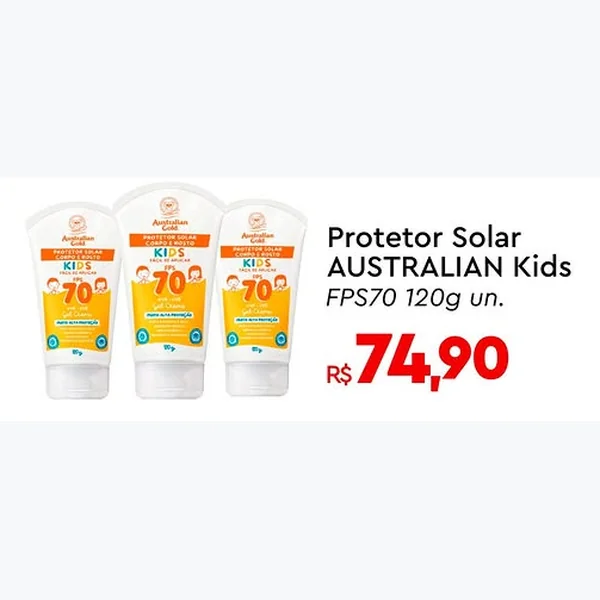Recorte do encarte de Protetor Solar Kids Fps70 Australian Gold 120 g