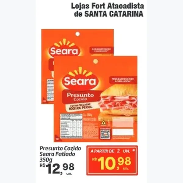 Recorte do encarte de Presunto Cozido Fatiado Seara 350 g