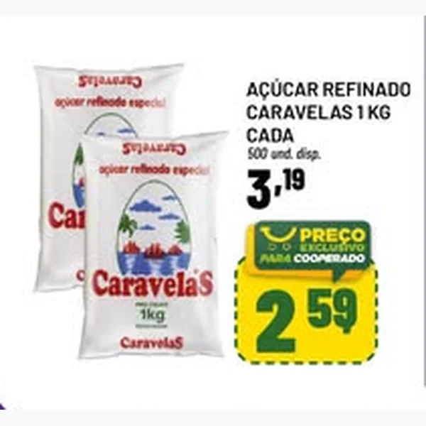Recorte do encarte de Açúcar Refinado Caravelas 1 kg