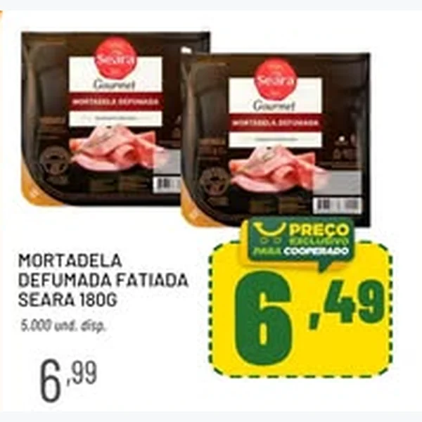 Recorte do encarte de Mortadela Defumada Fatiada Seara 180 g