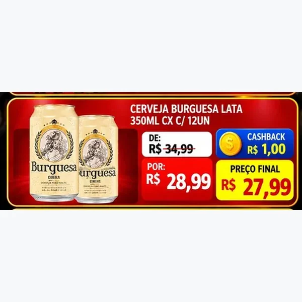 Recorte do encarte de Cerveja Burguesa 12 un × 350 ml