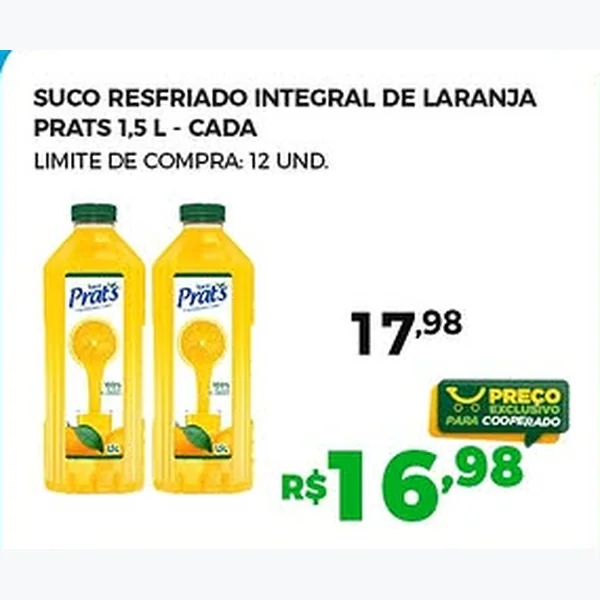 Recorte do encarte de Suco Resfriado Integral de Laranja Prats 1,5 L