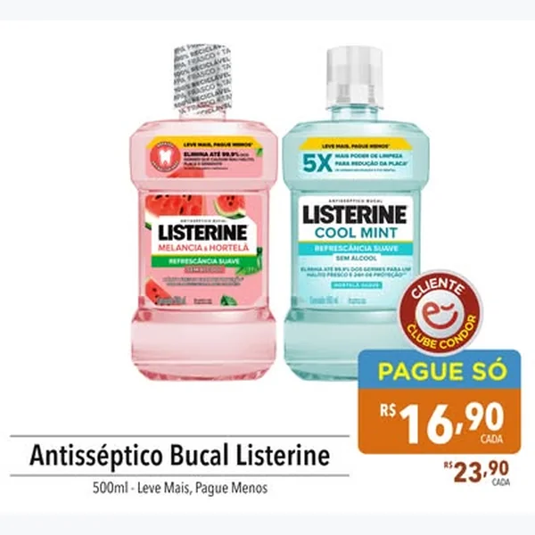 Recorte do encarte de Antisséptico Bucal Melancia & Hortelã Listerine 500 ml