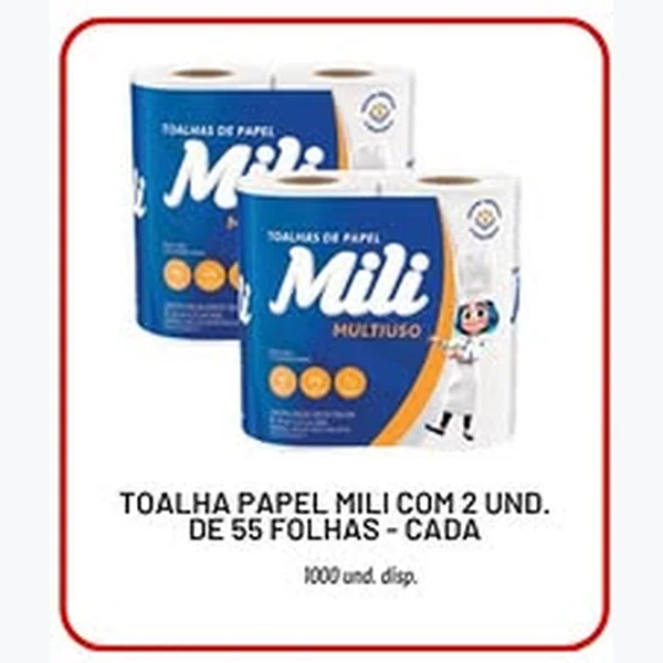 Recorte do encarte de Toalha Papel Multiuso Mili 2 un