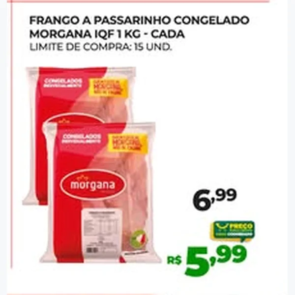 Recorte do encarte de Frango a Passarinho Congelado Iqf Morgana 1 kg