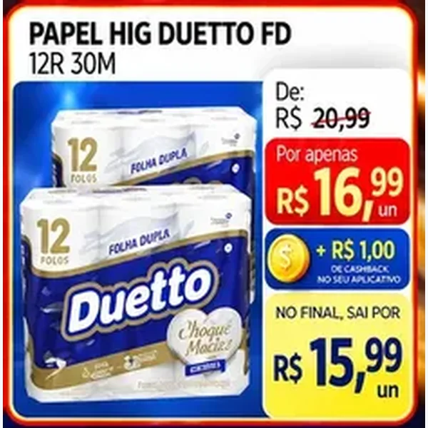 Papel Higiênico Folha Dupla Duetto 12 un × 30 un