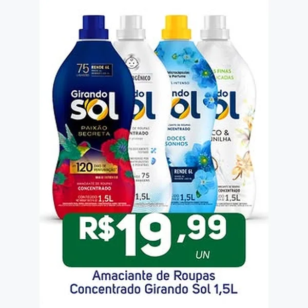 Recorte do encarte de Amaciante de Roupas Concentrado Girando Sol 1,5 L