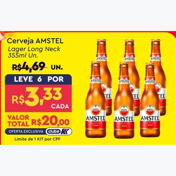 Recorte do encarte de Cerveja Lager Long Neck AMSTEL 355 ml