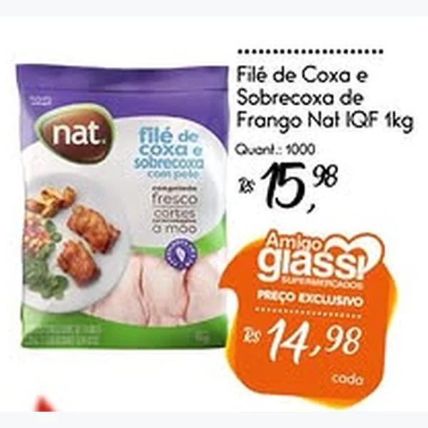 Recorte do encarte de Filé de Coxa e Sobrecoxa de Frango Iqf Nat