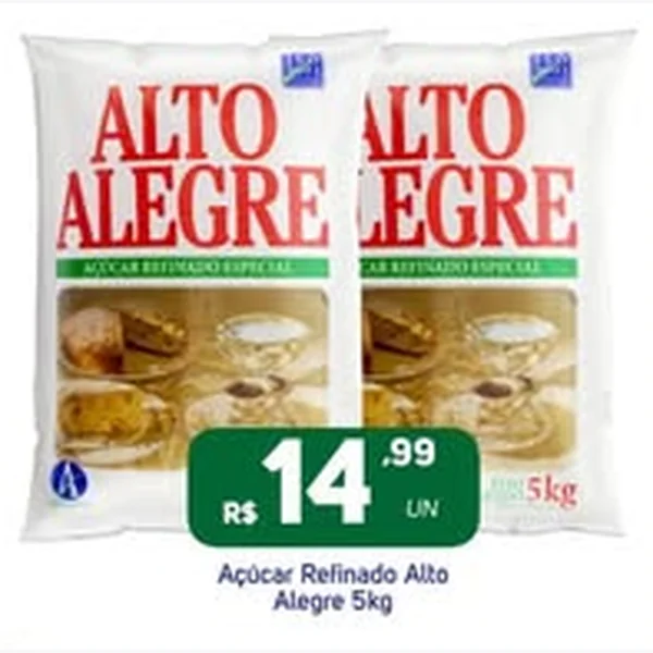 Recorte do encarte de Açúcar Refinado Especial Alto Alegre 5 kg