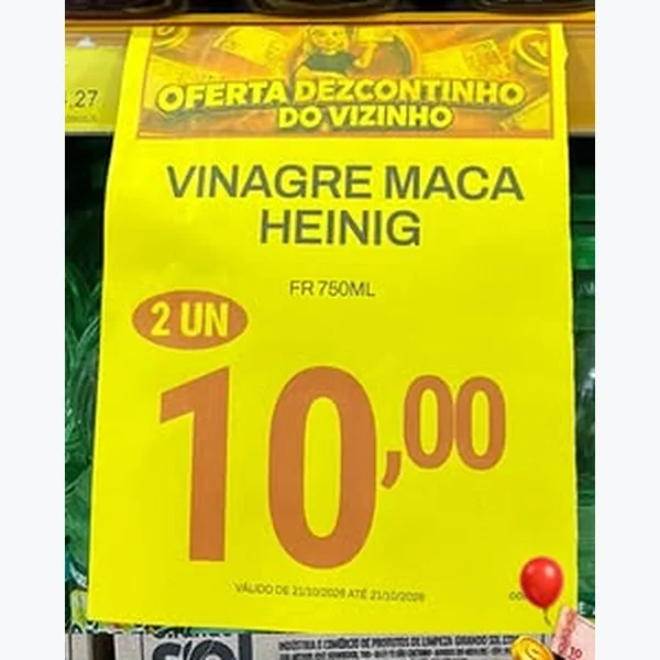 Recorte do encarte de Vinagre de Maçã Heinig 750 ml