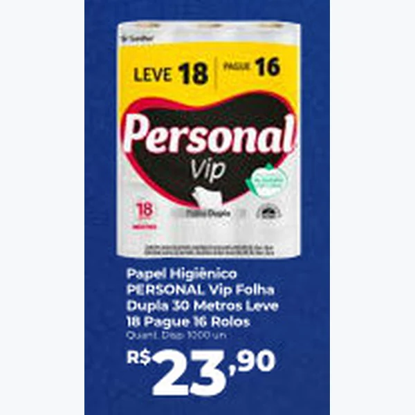 Recorte do encarte de Papel Higiênico Vip Folha Dupla PERSONAL 16 un × 30 un