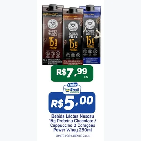 Recorte do encarte de Bebida Láctea Power Whey Chocolate 3 Corações 250 ml