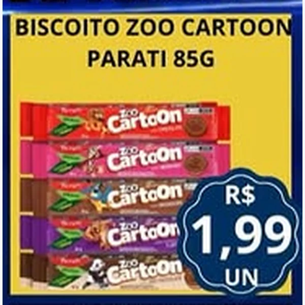 Recorte do encarte de Biscoito Zoo Cartoon Parati 85 g
