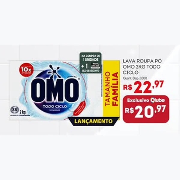 Recorte do encarte de Lava Roupa Pó Todo Ciclo Omo 2 kg