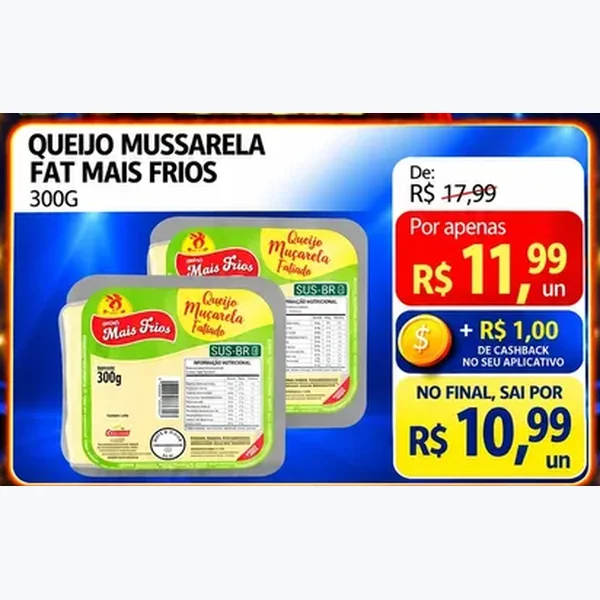 Recorte do encarte de Queijo Mussarela Mais Frios 300 g