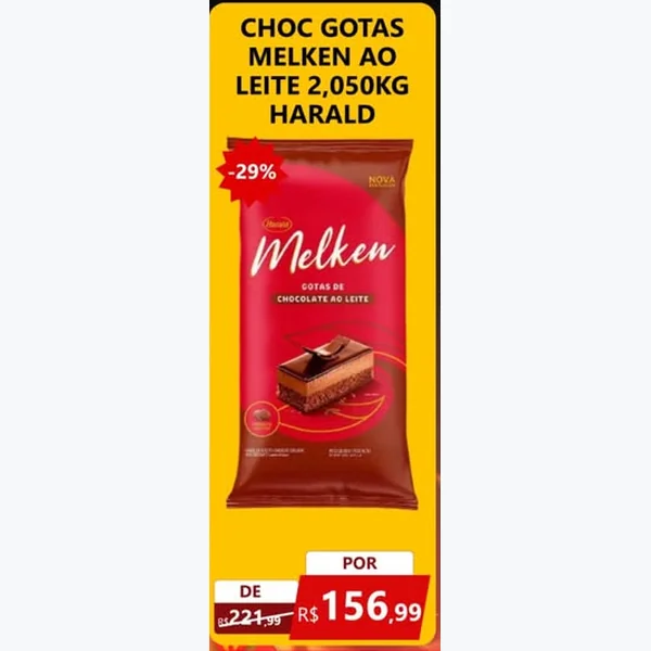 Recorte do encarte de Gotas de Chocolate ao Leite Harald 2,05 kg