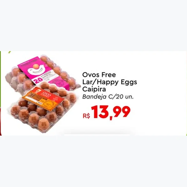 Recorte do encarte de Ovos Caipira Free Lar/Happy Eggs 20 un