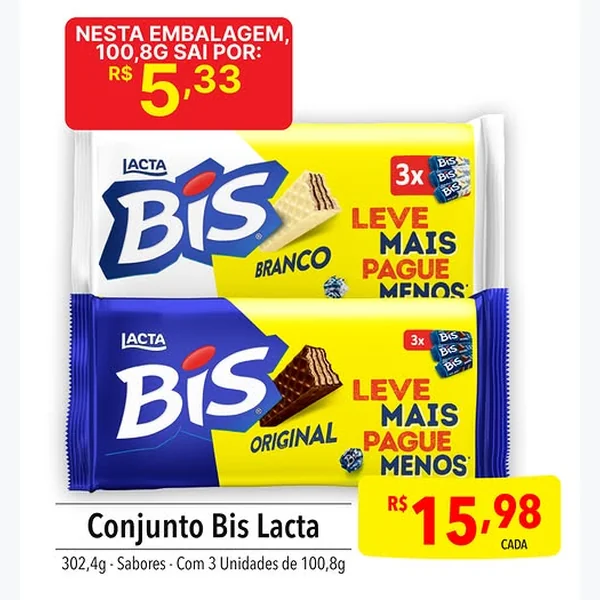 Chocolate Bis Original Lacta 3 un × 100,8 g