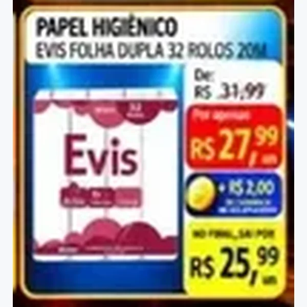 Papel Higiênico Folha Dupla Evis 32 un × 20 un