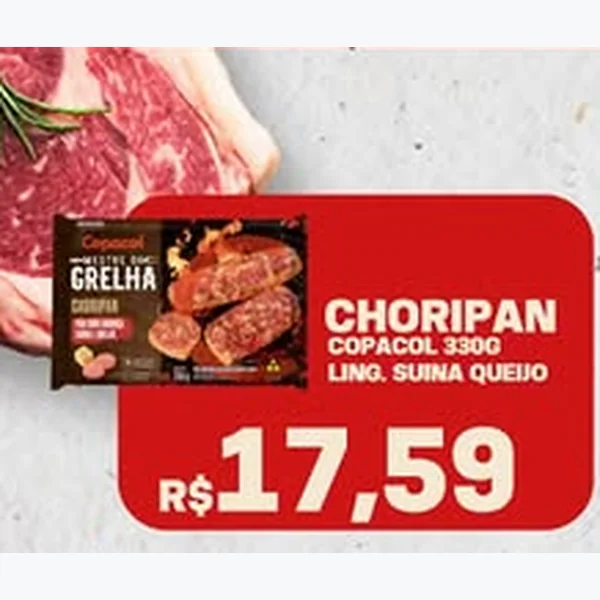 Recorte do encarte de Choripan Linguiça Suína Queijo Copacol